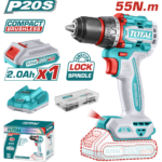 TALADRO ATORNILLADOR INALAMBRICO 1/2 20V 55NM INCLUYE 1 BATERIA DE 2.0AH, CARGADOR,47 ACCESORIOS TOTAL (UTDLI205582)