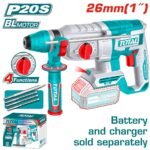 TALADRO ROTOMARTILLO 1" 20V SDS PLUS 2,5 JULES INCLUYE 3 BROCAS Y 1 CINCEL CARGADOR Y BATERIA NO INCLUIDO INDUSTRIAL TOTAL (TRHLI20268)