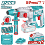 TALADRO ROTOMARTILLO 1" 20V SDS PLUS 2.5 JULES INCLUYE 3 BROCAS , 1 CINCEL CARGADOR Y BATERIA INDUSTRIAL TOTAL (UTRHLI202682)
