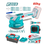 VIBRADOR DE BALDOSA INALAMBRICA 20V CON VENTOSA CAP 60KG INCLUYE 1 PAR DE RODILLERAS, ESPATULA, SEPARADORES DE BALDOSA (1.5-2.0-2.5), 1 BATERIA 2.0AH , CARGADOR Y CAJA HERRAMIENTA INDUSTRIAL TOTAL (UTTVLI20018)