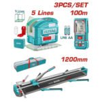 KIT CORTABALDOSA 1200 MM + NIVEL LASER 0-35M LUZ VERDE 3D 5 LINEAS + MEDIDOR DE DISTANCIAS LASER 100MTS INDUSTRIAL SUPER TOTAL (TOS250911)