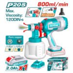 PISTOLA PINTAR INALAMBRICA 800ML 20V INCLUYE BATERIA 20V, CARGADOR, AGUJA DE LIMPIEZA Y DOS BOQUILLAS, TOTAL (UTSGLI20042)