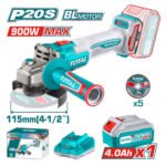 PULIDORA INALAMBRICA 4 1/2 INDUSTRIAL 20 V 900W INCLUYE BATERIA 4.0 AH, CARGADOR Y 5 DISCOS, MOTOR SIN ESCOBILLAS INDUSTRIAL SUPER TOTAL (UTAGLI261521)