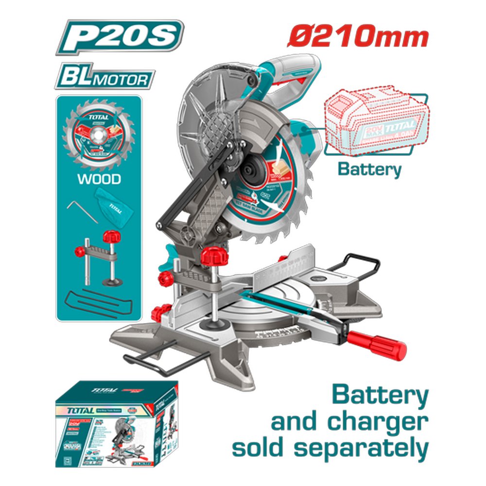 SIERRA ACOLILLADORA (INGLETEADORA) INALAMBRICA 8_ INDUSTRIAL BATERIA Y CARGADOR NO INCLUIDO TOTAL (TMSLI2021) SIERRA ACOLILLADORA (INGLETEADORA) INALAMBRICA 8" INDUSTRIAL BATERIA Y CARGADOR NO INCLUIDO TOTAL (TMSLI2021) - Image 1